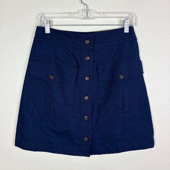 Banana Republic Blue High Waist Button Front Steppe Linen Blend Mini Skirt - Picture 2 of 10